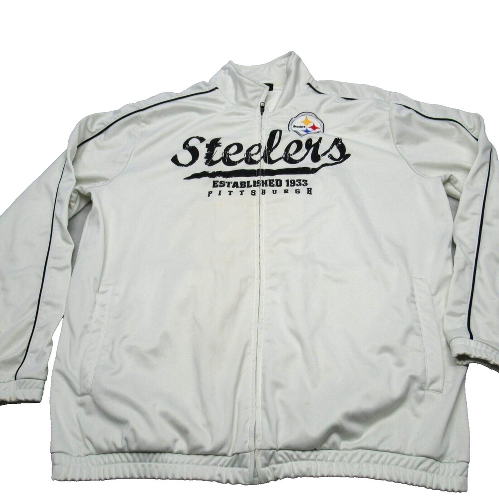 Pittsburgh Steelers Jacket Men XXL NFL White Pockets Full Zip Windbreaker Read